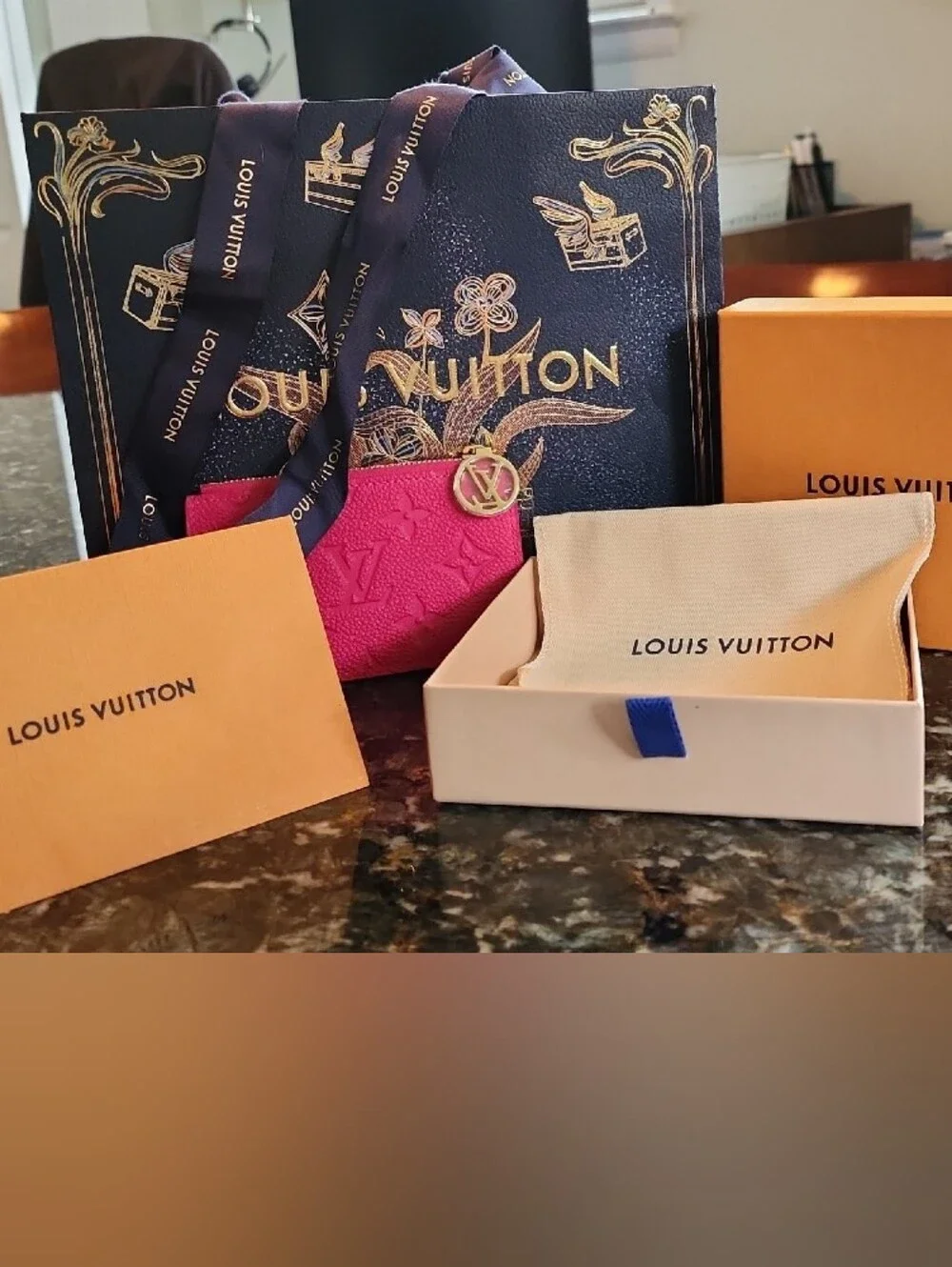 Louis Vuitton Hot Pink Monogram Cardholder with Gold Charm